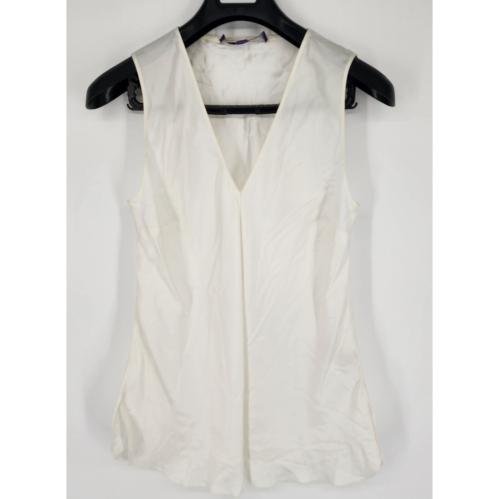 Ralph Lauren Purple Label Gwinnett Washed Satin Blouse Size‎ 10 White Italy NWOT